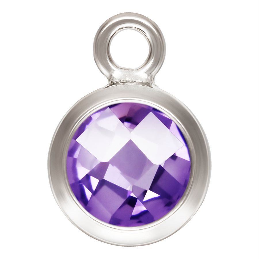 Sterling Silver Faceted Round Amethyst 3A CZ Bezel Drop 4mm - 2pcs/pack