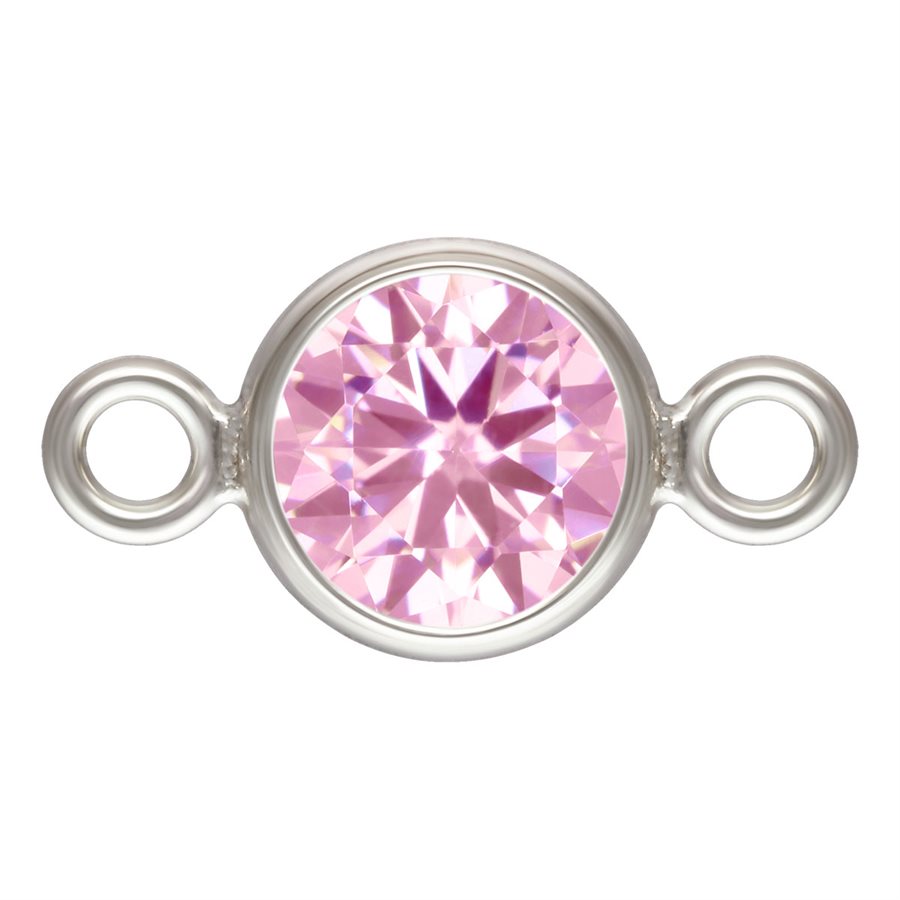 Pink CZ Bezel Connector Sterling Silver 4mm - 2pcs