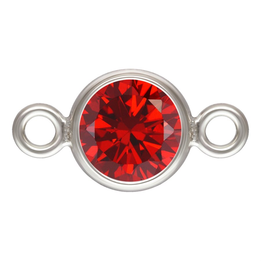 Garnet January Birthstone CZ Bezel Connector Sterling Silver 4mm - 2pcs