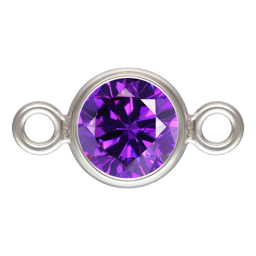 Amethyst CZ Lünettenverbinder Sterling Silber 4mm - 2Stk/Packung