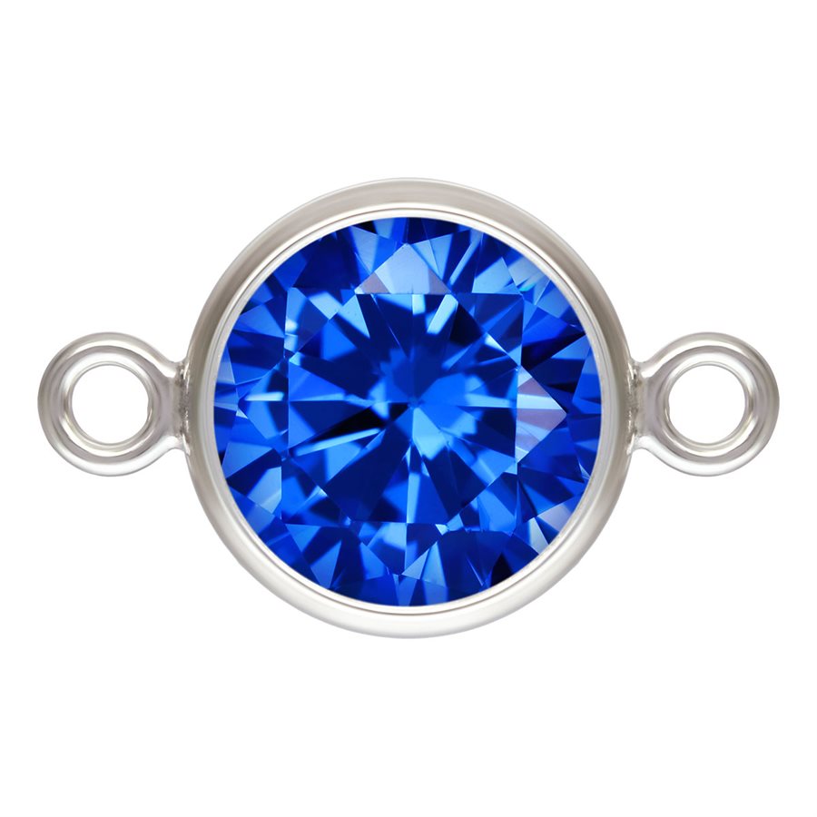 Sterling Silver 6mm CZ Aqua Blue Color Bezel Connector - 2pcs/pack