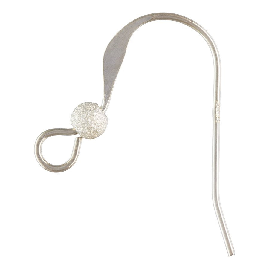 French Hook Flat Ear Wires W/ Stardust Bead Sterling Silver 18x16mm - 5 pairs