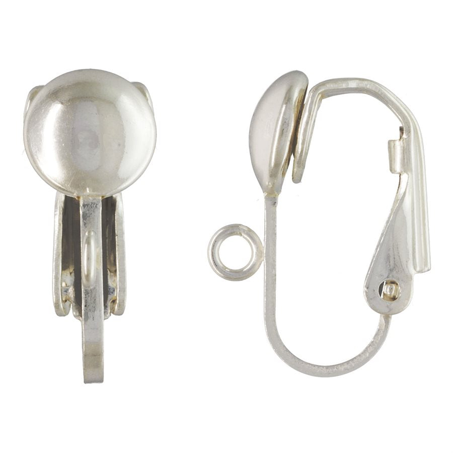 Sterling Silver Ear Clip W/ 6.6mm Half Bead And Ring 14.75x6.6mm - 1 pair