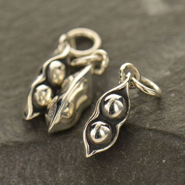 Two-Peas-In-A-Pod Charm Sterling Silver 18x5mm  - 1pc