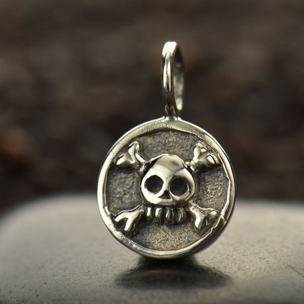 Skull and Crossbones Charm Sterling Silver Small 13.5x8.5mm - 1pc