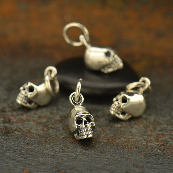 3D Skull Charm Sterling Silver 12x4.5mm - 1pc