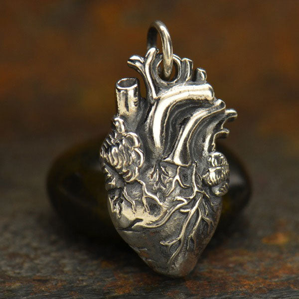 Anatomical-Heart Charm Sterling Silver 20x10mm - 1 pc