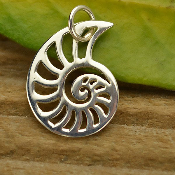 Sterling Silver Openwork Nautilus Charm 19x13mm - 1pc
