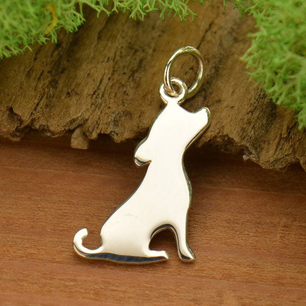 Dog Charm Sterling Silver Silhouetted Puppy Charm 21.7x11.5mm - 1pc
