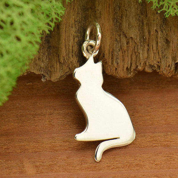 Sterling Silver Silhouetted Kitty Charm 22.5x10mm - 1pc