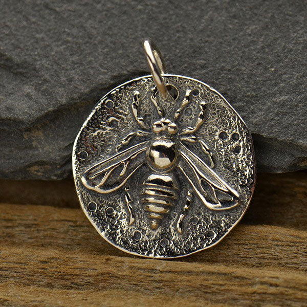 Sterling Silver Ancient Coin Charm with Bee 20x16mm - 1pc