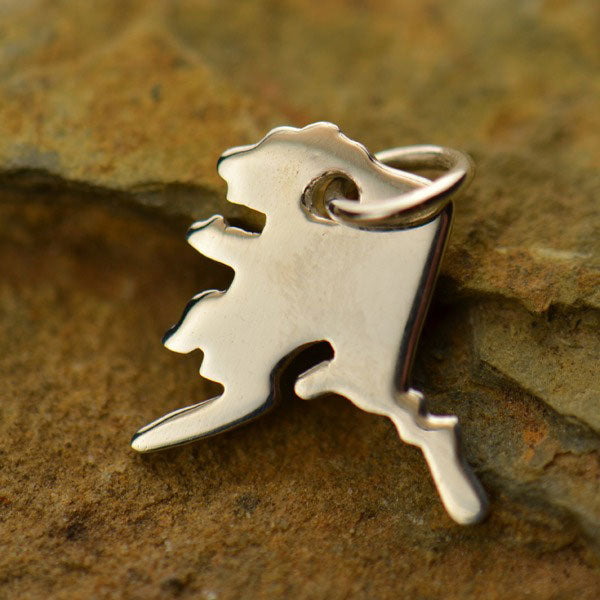 Sterling Silver Alaska State Charm 14x12mm - 1pc