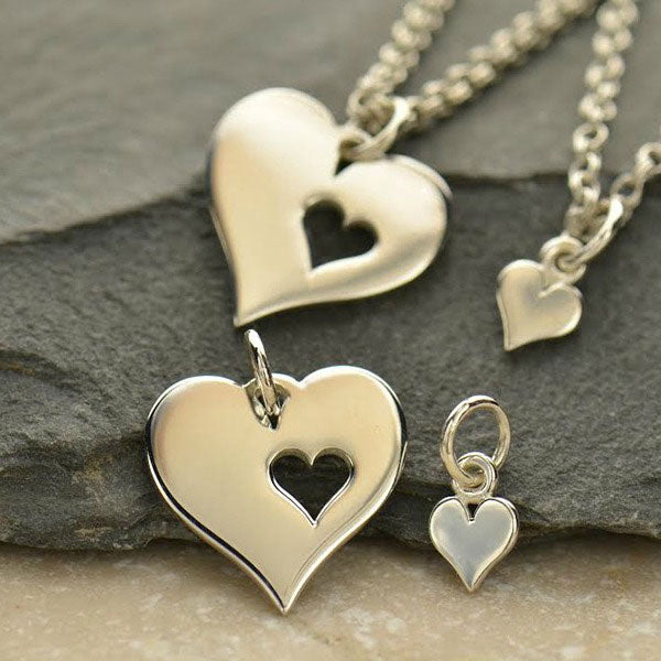 Mother Daughter Heart Cutout Set Sterling Silver 18x14.5mm - 1pc