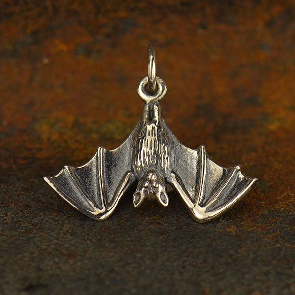 Sterling Silber Realistischer Hängender Fledermaus Charm 18x20mm - 1Stk