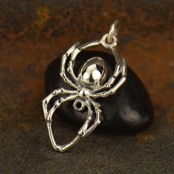 Sterling Silver Realistic Spider Charm 25.5x11.5mm - 1pc