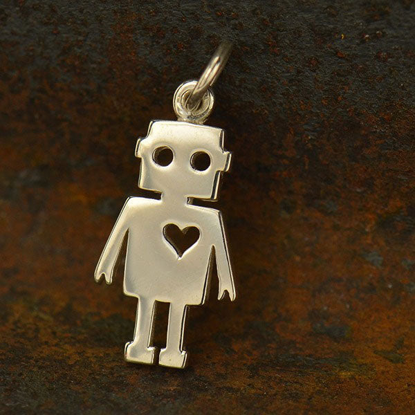 Sterling Silver Cut Out Robot Charm 22x9mm - 1pc