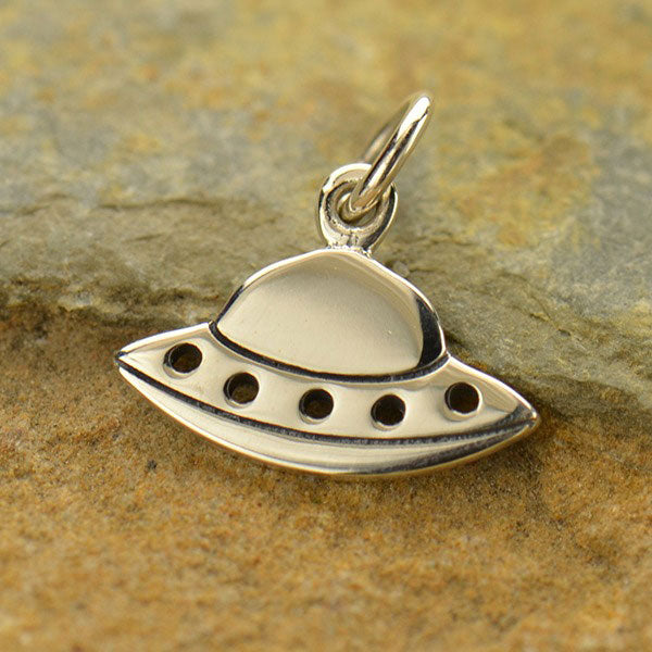 Sterling Silver Cut Out Flying Saucer Charm 13x13mm - 1pc