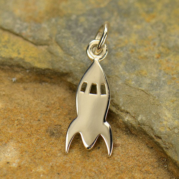 Sterling Silver Cut Out Rocket Ship Charm 18x6mm - 1pc