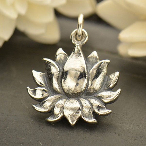 Sterling Silver 3D 15.6x15mm Lotus Charm - 1pc