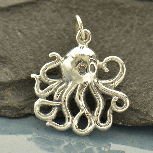 Sterling Silver Cartoon Octopus 15x16.5mm Charm - 1pc