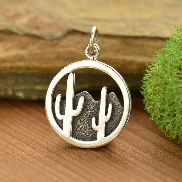 silber kaktus Sterling Silber Kaktus und Wüstenberg 15mm Charm
