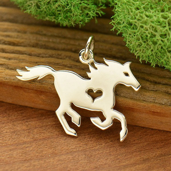 Sterling Silver Horse Charm With Heart Cutout 21.5x23.5mm - 1pc