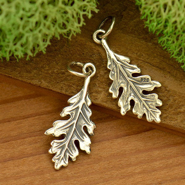 Sterling Silver Oak Leaf Charm 24.5x9.5mm 1pc Plazko
