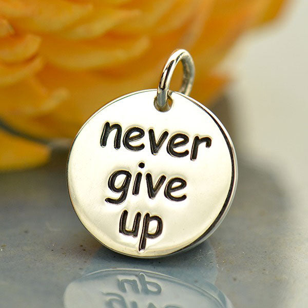 Sterling Silver 'Never Give Up' Charm 15.7x12.5mm - 1pc