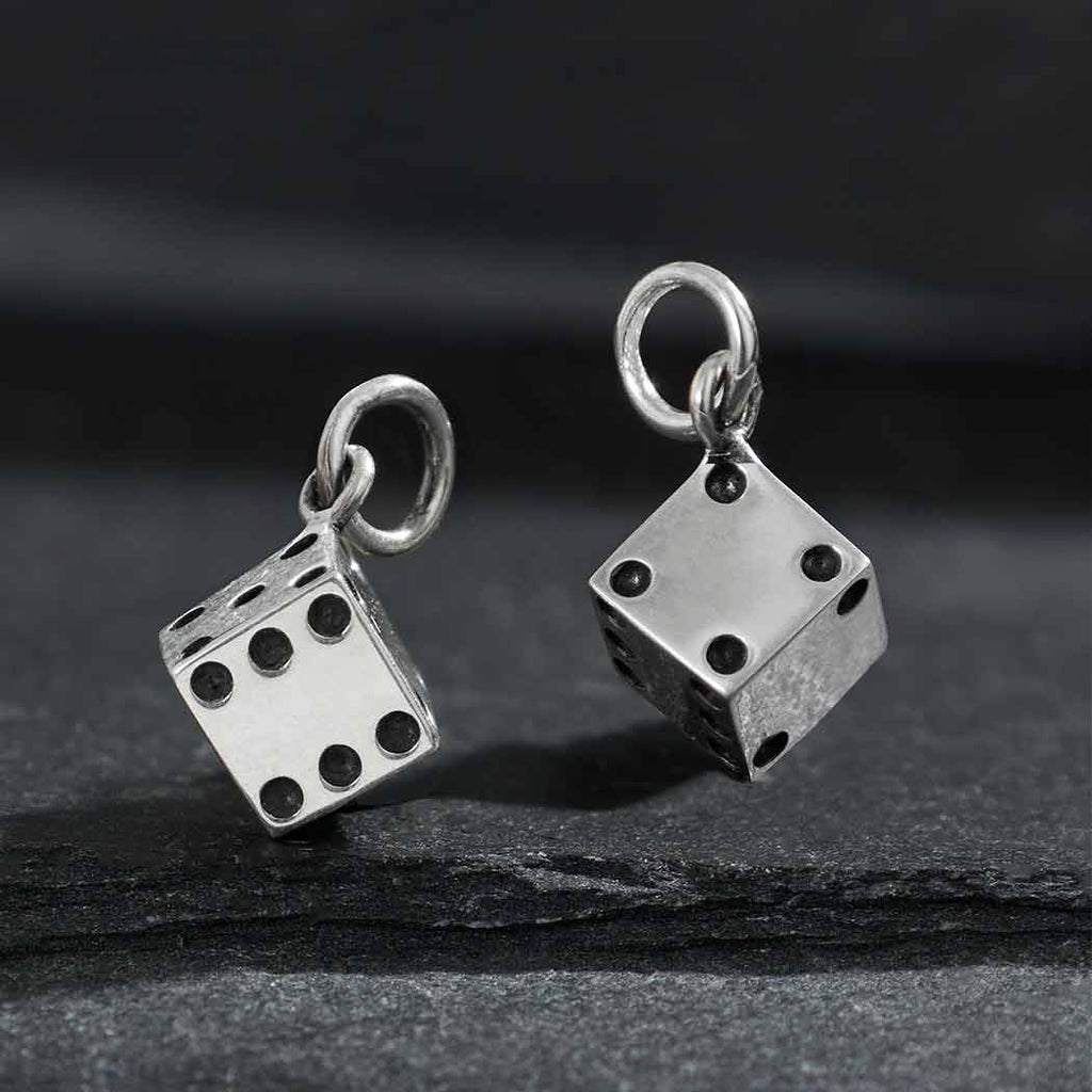 Sterling Silver 3D Dice Charm 14x9mm - 1Pc