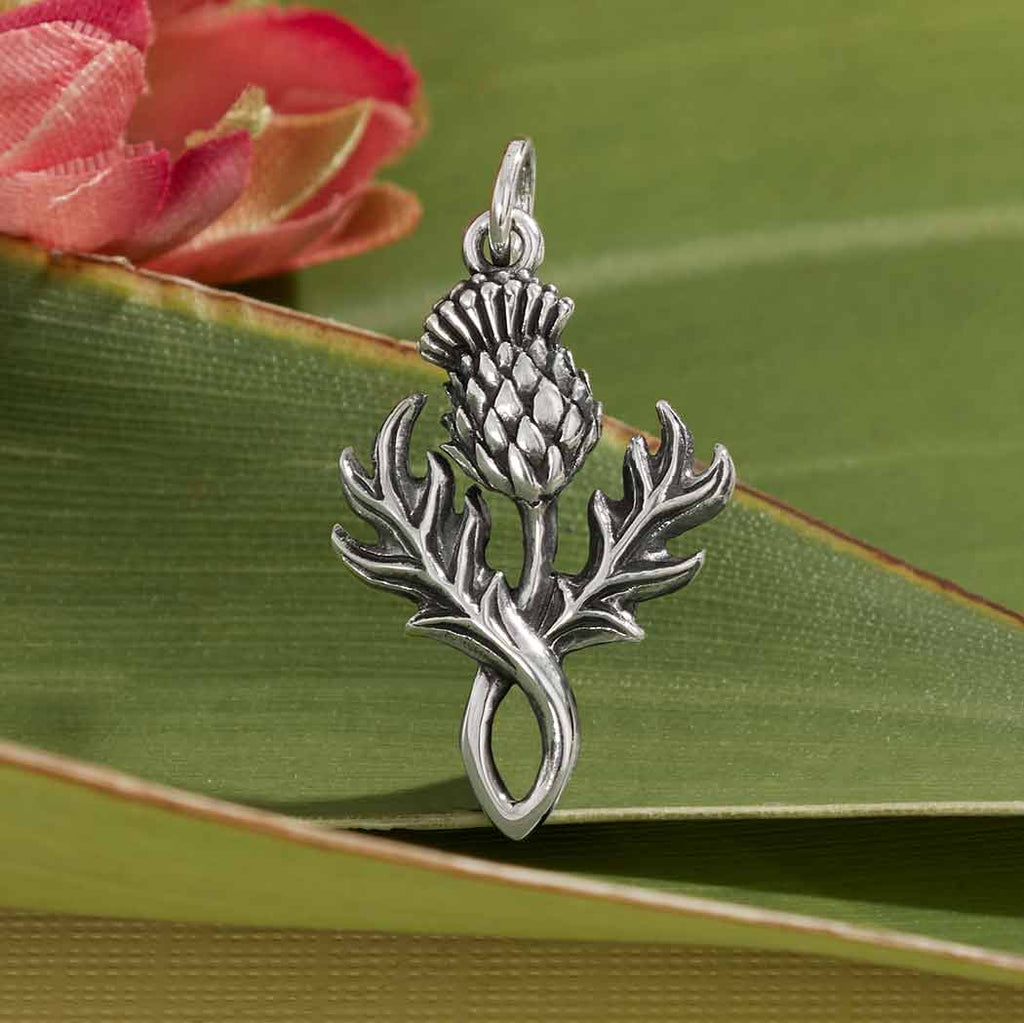 Sterling Silver Dimensional Thistle Charm 26x15mm - 1Pc
