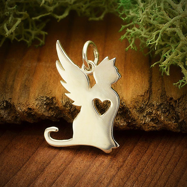 Sterling Silver Angel Cat Charm 18x13mm - 1Pc