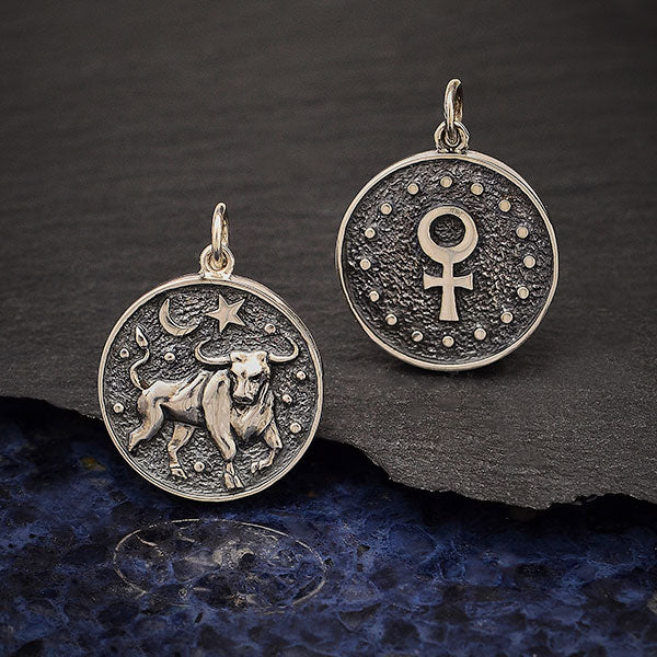 Sterling Silver Astrology Taurus Pendant 24x18mm - 1Pc