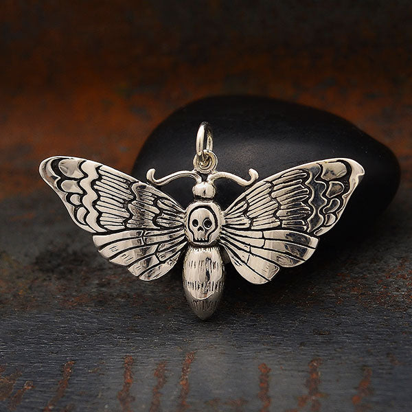 Sterling Silver Deaths Head Moth Pendant 22x36mm - 1Pc