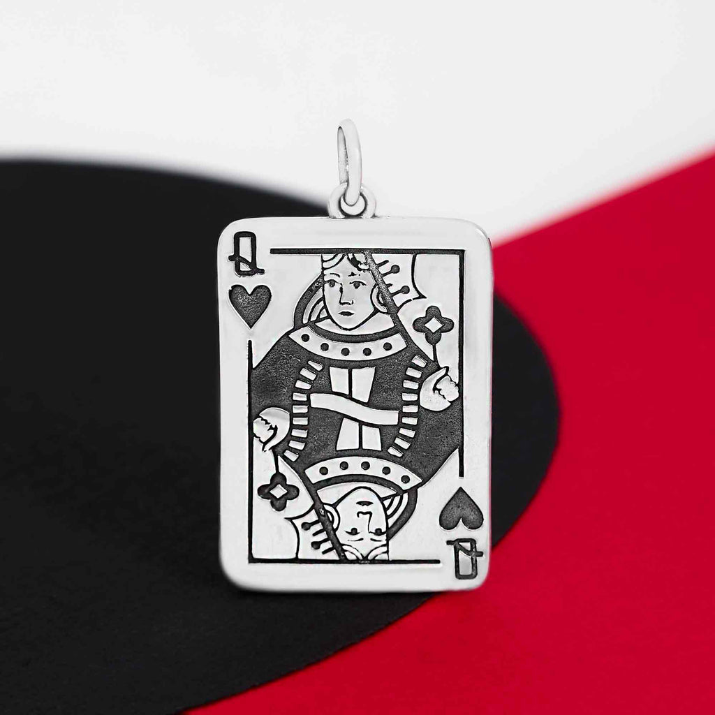 Sterling Silver Queen Playing Card Pendant 29x16mm - 1Pc