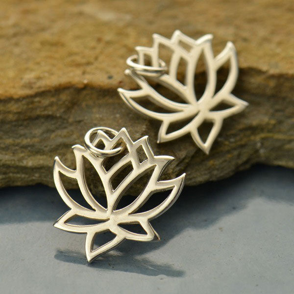 Sterling Silver Lotus Charm 18x15mm W/ Ring - 1pc