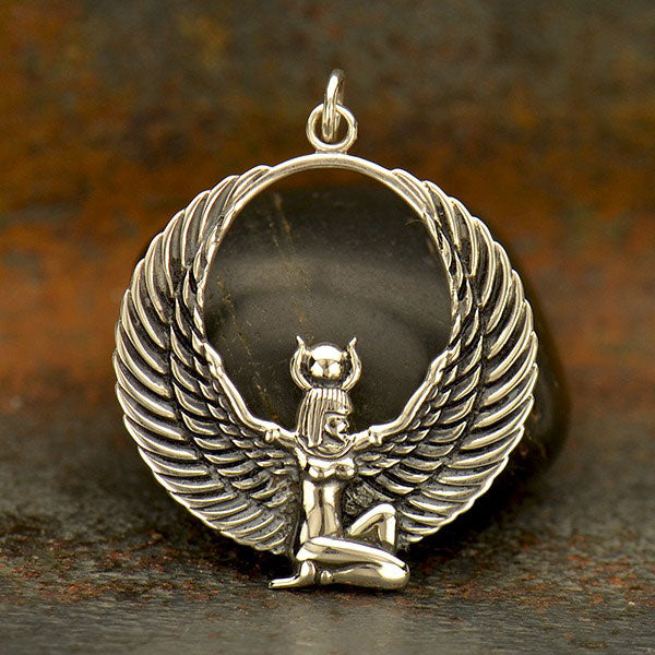 Sterling Silver Egyptian Winged Goddess Pendant 32x25mm - 1Pc