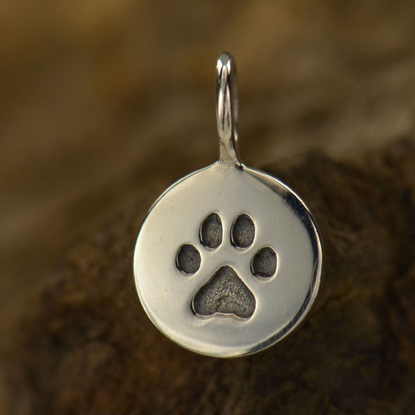 Sterling Silver 8mm Paw Print Charm W Soldered Ring - 1pc