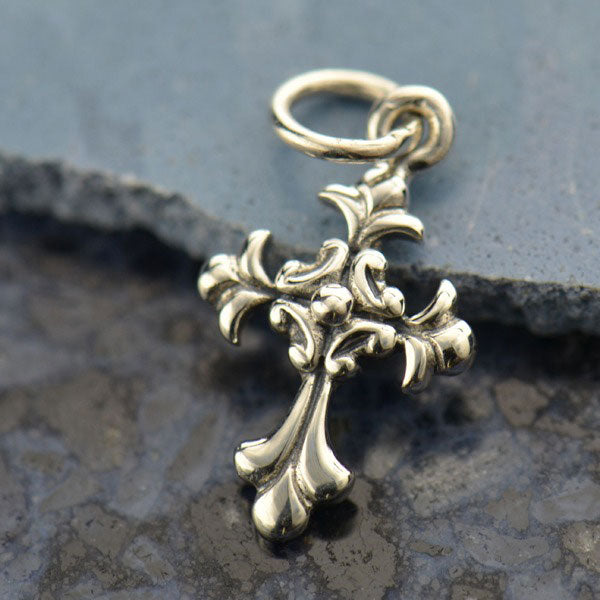 Ornate Cross Small Sterling Silver 18x9mm - 1pc