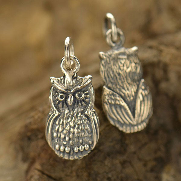 3D Owl Charm Sterling Silver 20x8mm - 1pc
