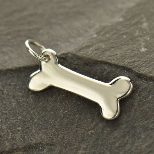 Dog-bone Sterling Silver Stamping Charm 17x8mm - 1pc