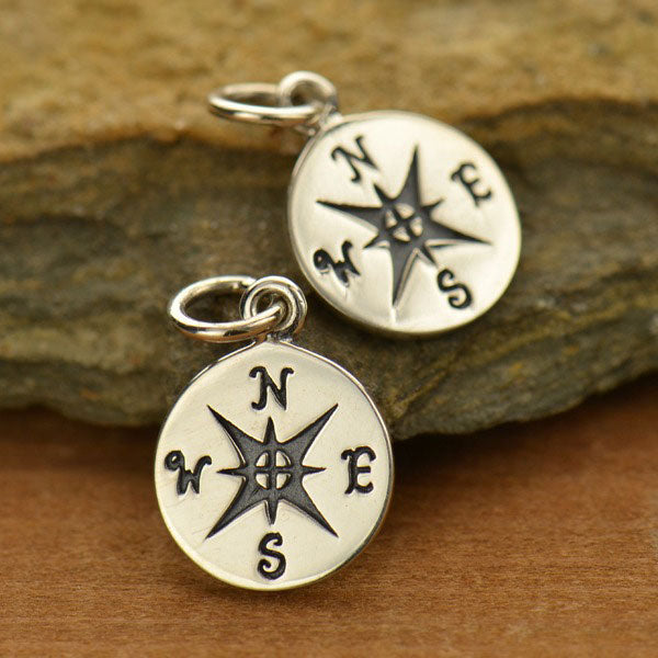 Compass Charm Sterling Silver 16x10mm - 1 pc