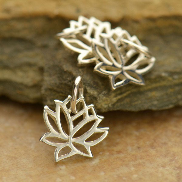 Sterling Silver Openwork Lotus Charm 10x10mm W/ Ring - 1pc/pk