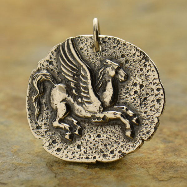 Sterling Silver Ancient Coin Charm - Pegasus 24x22mm - 1Pc