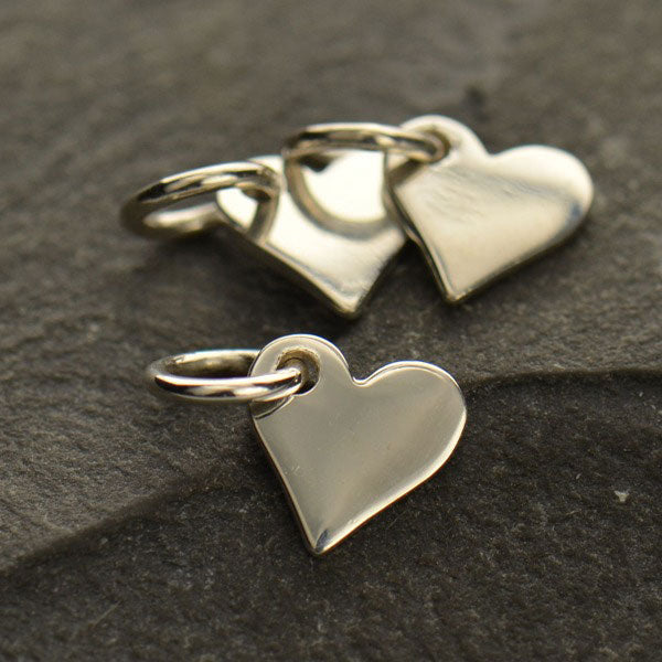 Small Tilted Heart Charm Sterling Silver 10x7mm - 1 pc