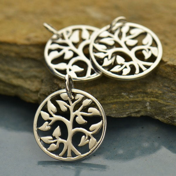 Sterling Silver Tree Of Life Charm 10x10x1mm W/ Ring - 1pc/pk