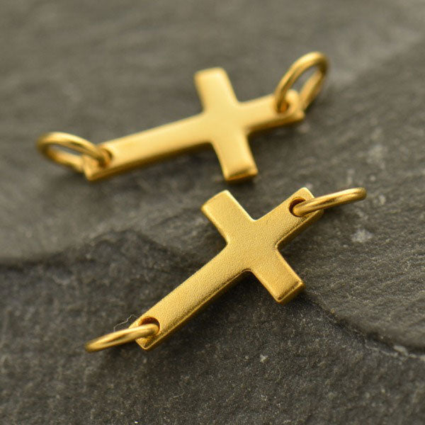Satin 24K Gold Plated Sterling Silver Cross Link 16x6mm - 1pc