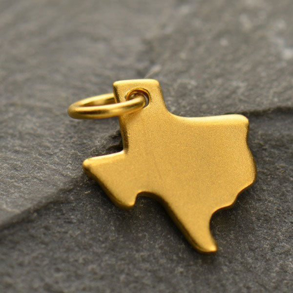 Satin 24K Gold Plated Sterling Silver Texas State Charm 15x10.1mm - 1pc