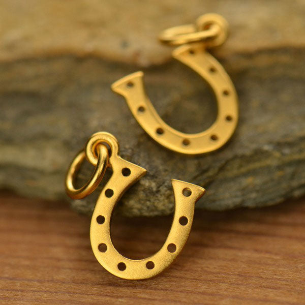 Horseshoe Charm Satin 24K Gold Plated Sterling Silver 13x10mm - 1pc
