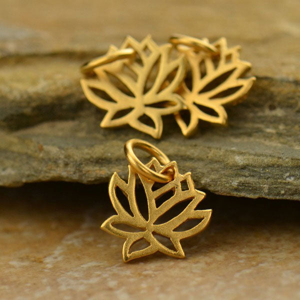 Tiny Lotus Charm Satin 24K Gold Plated Sterling Silver 10x10mm - 1 pc