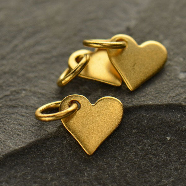 Small Tilted Heart Charm 24Kt Gold Plated Sterling Silver 10x7mm - 1 pc